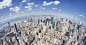 Fisheye lens aerial view of Manhattan