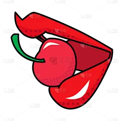 手绘红唇樱桃波普风元素贴纸