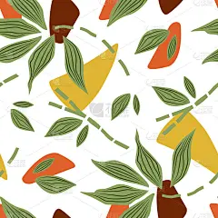 竹枝，白色背景上抽象的斑点。向量无缝模式。