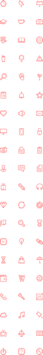 红色图标 手机 闹钟 天线 博士帽 咖啡 摄像机 公文包 书本 鸡尾酒 地标 收藏,闹铃 日历 信息 音量 主页 网络文档,购物车 音乐图