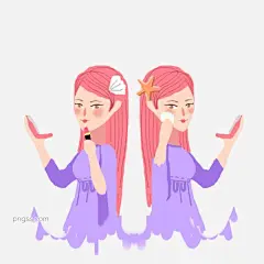 正在化妆的双胞胎女生psd插画设计图片大小2000x2000px 图片尺寸858.33 KB 来自PNG搜索网 pngss.com 免费免扣png素材下载！插画元素#女生#人物#人物设计#人物素#手绘#双胞胎#双子座#星座元素#装饰图案#