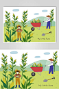 玉米丰收农场新农村插画素材-众图网