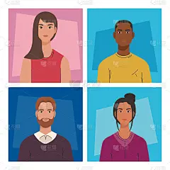 多元化的女性和男性卡通在框架矢量设计