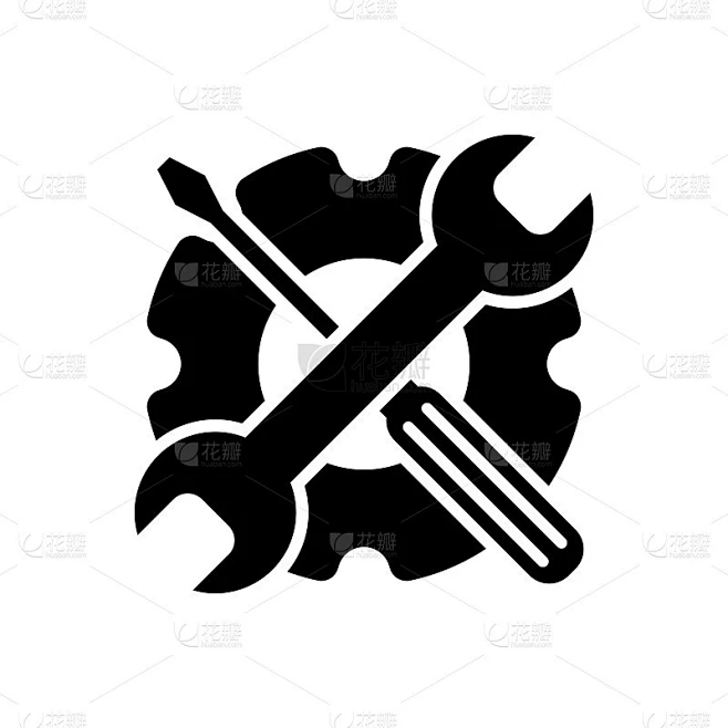 维修服务矢量标志。齿轮上的十字螺丝刀和扳手。维护图标素材-花瓣网