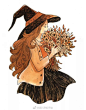 #插画狂想##颂儿的推荐##手绘是一种信仰# 来自Laura Heikkala的插画，使用墨水绘制而成
带着尖顶帽的女巫。有魔法的可爱女巫，不是讨厌的女巫噢！ 2沈阳·浑南