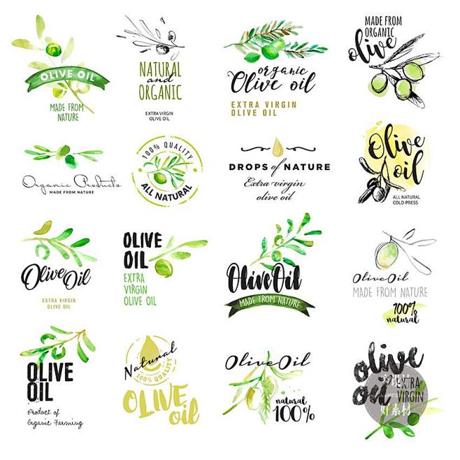 绿色有机橄榄油logo标签图标包装设计模...