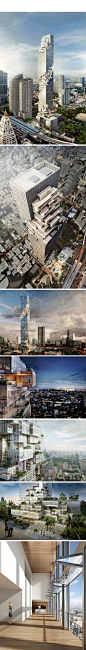 【OMA：曼谷MahaNakhon摩天大楼】眼花缭乱的、像素化的313米77层大京都大厦（MahaNakhon）从地平线升起成为曼谷的第一高楼。集住宅，广场，五星级酒店以及城市绿洲为一身的综合性建筑。住宅价格从 $840,000美金起,目前尚未竣工。