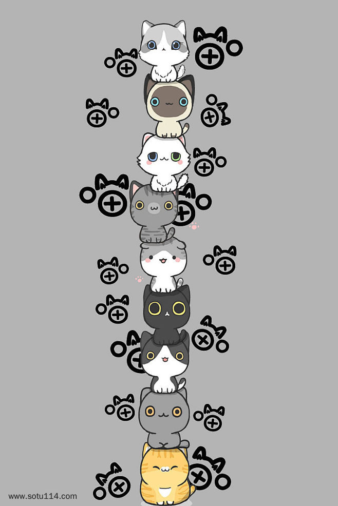 卡通可爱猫咪灰色壁纸图案