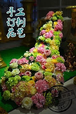 高档手工花艺拖尾婚庆道具仿真绣球花墙签到...