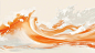 A digital painting of orange waves, capturing fluidity and movement with brushstrokes. The background uses a light beige to white gradient to create contrast and depth. Soft lighting highlights the texture of the water's surface. The minimalist design aes