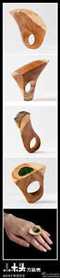 #小木头创意时间# Adrienne Stanton是新西兰毛利人的后裔，在经过绘画和雕塑的艺术学习之后，她又回到了祖先们从事过的行当：珠宝。她设计的珠宝作品主要以玉石为材质，不过，下面几款取材自红豆杉的木戒指也是令人惊叹。http://t.cn/8kzQpBc