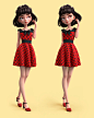 Romantic Girl, Alina Makarenko : Cute cartoon brunette girl in red dress.<br/>3d model available - <a class="text-meta meta-link" rel="nofollow" href="http://bit.ly/BrunetteGirl" title="http://bit.ly/BrunetteGir