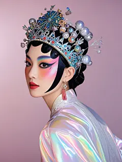 正面 机械零件与人像摄影融合 概念设计作品 川剧机械姬 服装和头饰融入了炫彩镭射等未来材质 艺术彩妆 头冠由机械零件组合而成 戏曲文化与现代机械科技融合 完美光影 柔焦  (10)