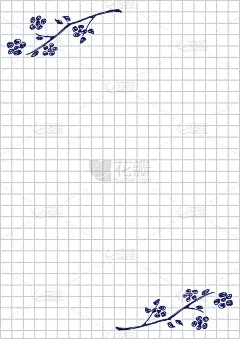 矢量空白的信件或贺卡。方格纸，白色方型，手绘枝，叶和花。模仿公司的图纸。A4格式大小。卡片，空白和表