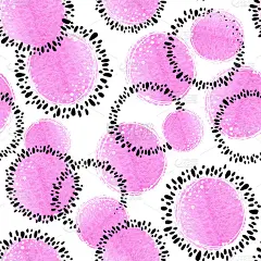 抽象的图案，圆形的元素和点。无缝模式与手工水彩和图形插图。圆形状的设计背景，模板，封面，壁纸，包装，