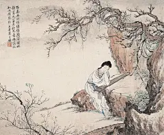 留春无计恨缠绵，闲寂园林静里天。一曲未终人意倦，落花如雨扑琴弦。
【图：清·潘振镛】