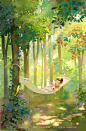 夏天躺在树林里_也林yolin__插画师作品_涂鸦王国gracg.com