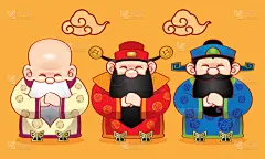 神,三个人,可爱的,灯笼,春节,中国灯笼,运气,画笔,图像,建筑物门