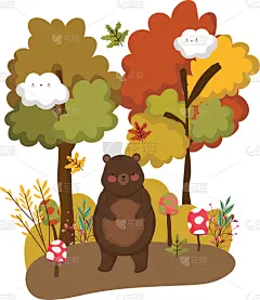 熊,分离着色,卡通,式样,可爱的,自然,动物园,多样,秋天,图像