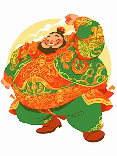 财神一位留着胡子的中国古代胖子将军高兴地跳了起来
