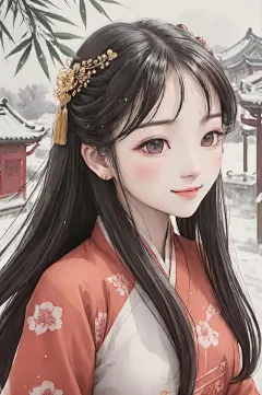 古风少女国画工笔画插画
