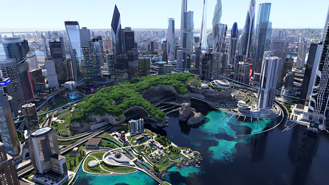3D 未来城市未来主义建筑 https:...