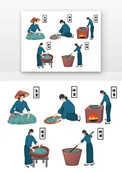 春茶制作流程步骤插画元素设计元素