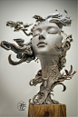 Dreamlike Landscapes Grow from Sculptural Portraits by Yuanxing Liang : Wondrously detailed worlds emerge from busts of youthful women in clay sculptures by Chinese artist Yuanxing Liang. Ambling trees, bridges, and temples emerge from the figures' hairli