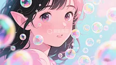 泡泡中的少女壁纸高清模板免费下载-趣麦麦图