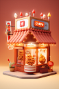 AI数字艺术餐饮美食店铺小场景模型-众图网
