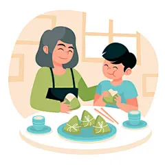 手绘小清新端午节划龙舟包粽子插画