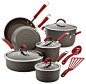 Rachael Ray - Cucina 12-Piece Cookware Set - Gray/Cranberry Red, 87630