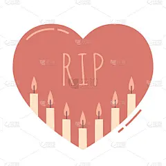 心中的蜡烛。悲伤，失去，死亡的概念。矢量插图手绘涂鸦风格