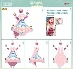 《草莓甜心——启明星》灵感来自草莓芝士蛋糕和洛丽塔裙摆，将草莓蛋糕的元素
融入启明星底座设计之中，裙摆融入洛丽塔小裙子设计，
头部设计成装满草莓果酱的小方格，整体采用粉蓝的配色，
突出启明星的可爱。