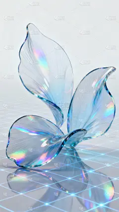 植物系列科技感玻璃质地蓝色花卉+网格发光线条地面图片