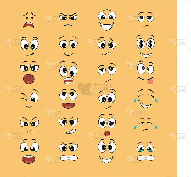 cartoon expressions with mouths and eyes white and素材-花瓣网
