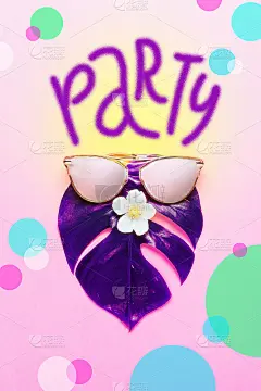 热带夏季的概念。戴着粉色眼镜的时髦怪物。海报-夏日派对，明亮的背景。