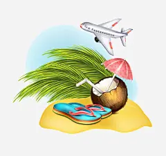 飞机下的人字拖和椰子插画高清素材 飞机下的人字拖和椰子插画素材飞机下的人字拖和椰子插画模板下载夏天旅行飞机拖鞋人字拖椰子插画 免抠png 设计图片 免费下载