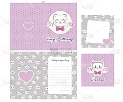 Set of birthday, greeting and flower cards with ki