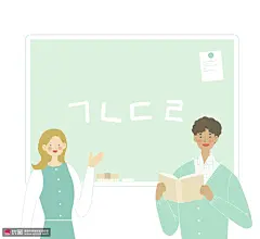 白板书写女生看书男生交流探讨儿童插画 人物插画 卡通男女