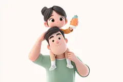 背着孩子的父女形象人物模型