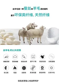 丝羊毛 12大优势 服装海报  - 源文件下载【酷图网】丝羊毛,12大优势,服装海报,面料成分,服装面料,