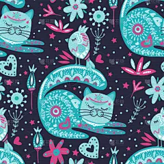 猫,四方连续纹样,可爱的,华丽的,图像,壁纸,性格,动物,装饰,复古