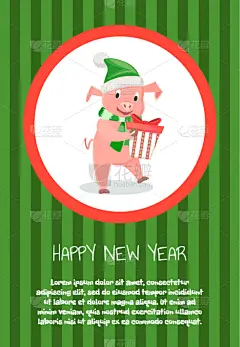 新年,分离着色,小猪,包装纸,符号,华丽的,猪,动物,装饰物,问候