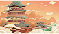 中式传统国潮城市手绘插画古风地标建筑风景海报PS分层设计素材图-淘宝网