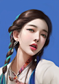 General 3508x4961 women Asian looking at viewer artwork braids