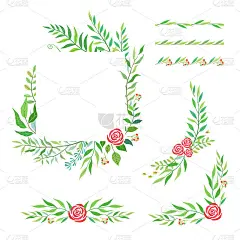 草药混合矢量框架。手绘植物，树枝和叶子在白色的背景。自然夏日卡设计。