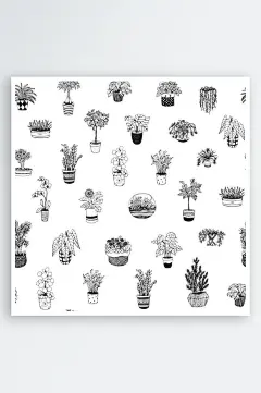 手绘矢量水彩植物盆栽插画-众图网
