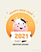 手绘2021牛年卡通海报_新年素材_素材下载-乐分享素材网