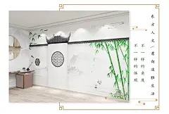 网红中式古风汉服拍摄墙纸古典屋檐水墨竹子古筝教室机构茶馆壁纸-淘宝网